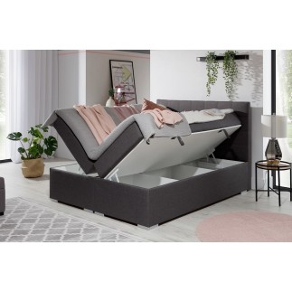 Ensemble boxspring complet tête de lit + sommiers + matelas + surmatelas ALVEN - simili cuir blanc cassé - 140x200 cm