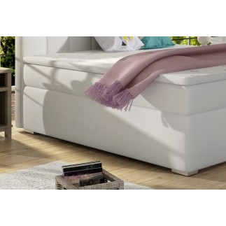 Ensemble boxspring complet tête de lit + sommiers + matelas + surmatelas ALVEN - simili cuir blanc cassé - 140x200 cm