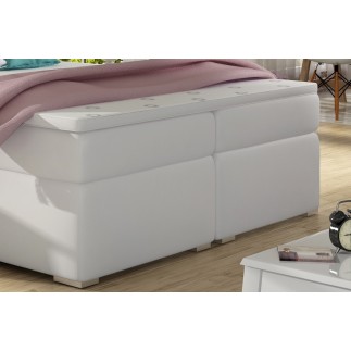 Ensemble boxspring complet tête de lit + sommiers + matelas + surmatelas ALVEN - simili cuir blanc cassé - 160x200 cm