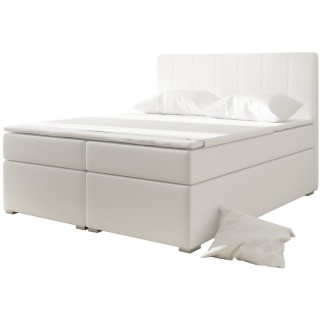 Ensemble boxspring complet tête de lit + sommiers + matelas + surmatelas ALVEN - simili cuir blanc cassé - 160x200 cm