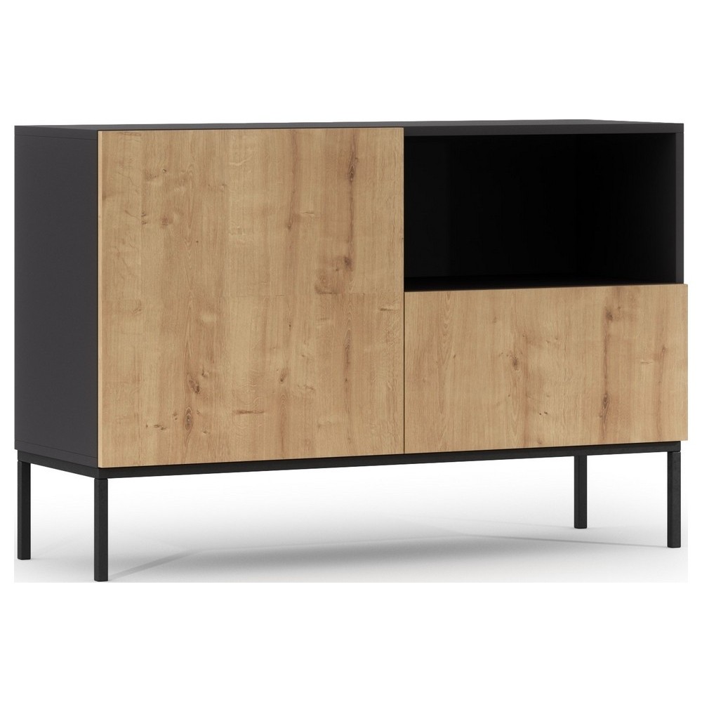 Très jolie commode de dimensions 120x40x80 cm, noir mat et chêne - Lancaster, Bois