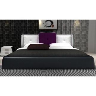 Lit design en cuir italien de luxe LUNA, noir et blanc