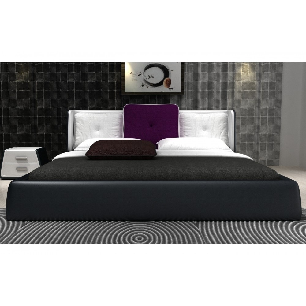 Lit design en cuir italien de luxe LUNA, noir et blanc, 180x200