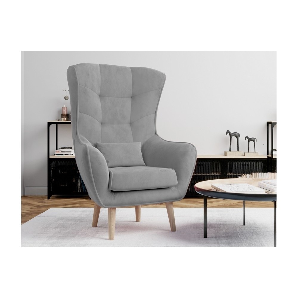 Fauteuil 1 place en tissu velours catégorie luxe, gris, ARTISTE