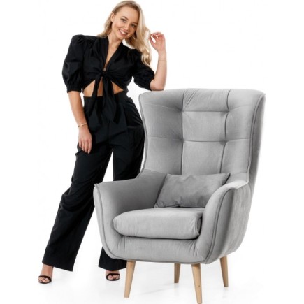 Fauteuil 1 place en tissu velours catégorie luxe, gris, ARTISTE