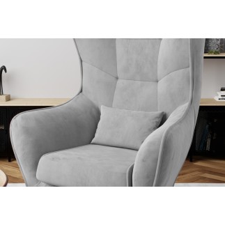 Fauteuil 1 place en tissu velours catégorie luxe, gris, ARTISTE