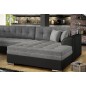 Canapé panoramique convertible - DAMIEN - en tissu gris de qualité et caisse simili noir, 7 places, gris, méridienne à droite et