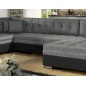 Canapé panoramique convertible - DAMIEN - en tissu gris de qualité et caisse simili noir, 7 places, gris, méridienne à droite et