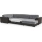 Canapé panoramique convertible - DAMIEN - en tissu gris de qualité et caisse simili noir, 7 places, gris, méridienne à droite et