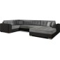 Canapé panoramique convertible - DAMIEN - en tissu gris de qualité et caisse simili noir, 7 places, gris, méridienne à droite et