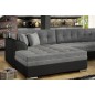 Canapé panoramique convertible - DAMIEN - en tissu gris de qualité et caisse simili noir, 7 places, gris, méridienne à gauche et