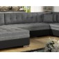 Canapé panoramique convertible - DAMIEN - en tissu gris de qualité et caisse simili noir, 7 places, gris, méridienne à gauche et