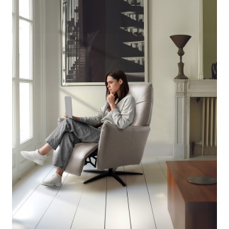 Fauteuil relax électrique en 100% tout cuir épais luxe italien, gris, CLAUDIO, 2 moteurs