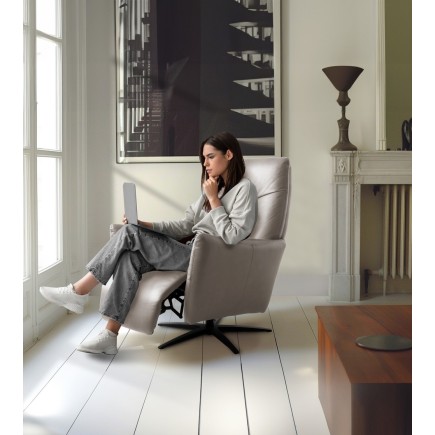 Fauteuil relax électrique en 100% tout cuir épais luxe italien, gris, CLAUDIO, 2 moteurs