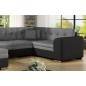 Canapé panoramique convertible - DAMIEN - en tissu gris de qualité et caisse simili noir, 7 places, gris, méridienne à gauche et