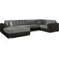 Canapé panoramique convertible - DAMIEN - en tissu gris de qualité et caisse simili noir, 7 places, gris, méridienne à gauche et