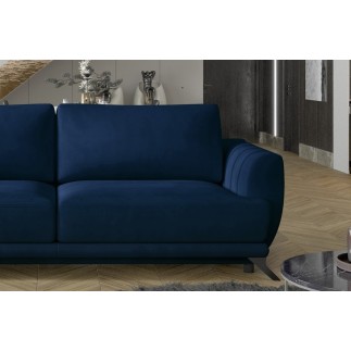 Canapé 3/4 places convertible - bleu foncé - en tissu velours de qualité luxe, MEGANE