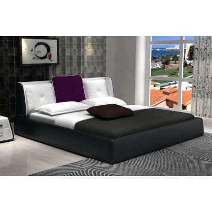 Lit design en cuir italien de luxe LUNA, noir et blanc