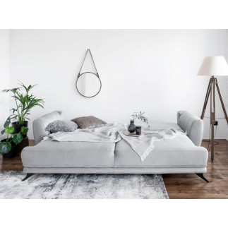 Canapé 3/4 places convertible - GRIS - en tissu velours de qualité luxe, MEGANE