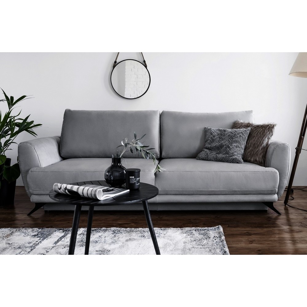 Canapé 3/4 places convertible - gris foncé foncé - en tissu velours de qualité luxe, MEGANE