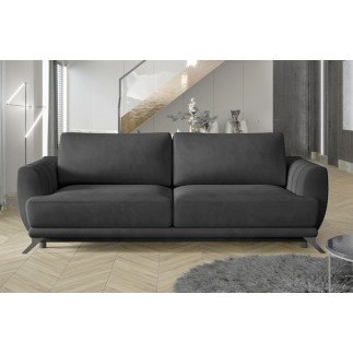 Canapé 3/4 places convertible - gris anthracite - en tissu velours de qualité luxe, MEGANE