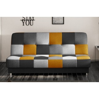 Canapé 3 places convertible - multicolore - en tissu de belle qualité, CAYENNE, Multicolore jaune gris noir