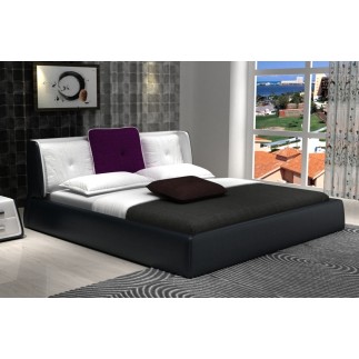 Lit design en cuir italien de luxe LUNA, noir et blanc
