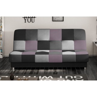Canapé 3 places convertible - multicolore et mauve - en tissu de belle qualité, CAYENNE, Multicolore gris et noir et mauve