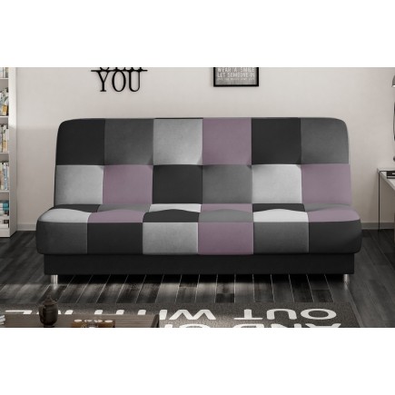 Canapé 3 places convertible - multicolore et mauve - en tissu de belle qualité, CAYENNE, Multicolore gris et noir et mauve