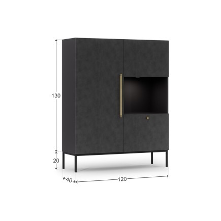 Buffet haut de la collection Lancaster, 120x150x40 cm, noir mat