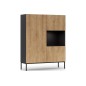 Buffet haut de la collection Lancaster, 120x150x40 cm, noir mat et chêne aristan, Bois et noir