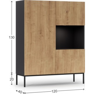 Buffet haut de la collection Lancaster, 120x150x40 cm, noir mat et chêne aristan