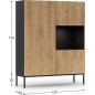 Buffet haut de la collection Lancaster, 120x150x40 cm, noir mat et chêne aristan, Bois et noir