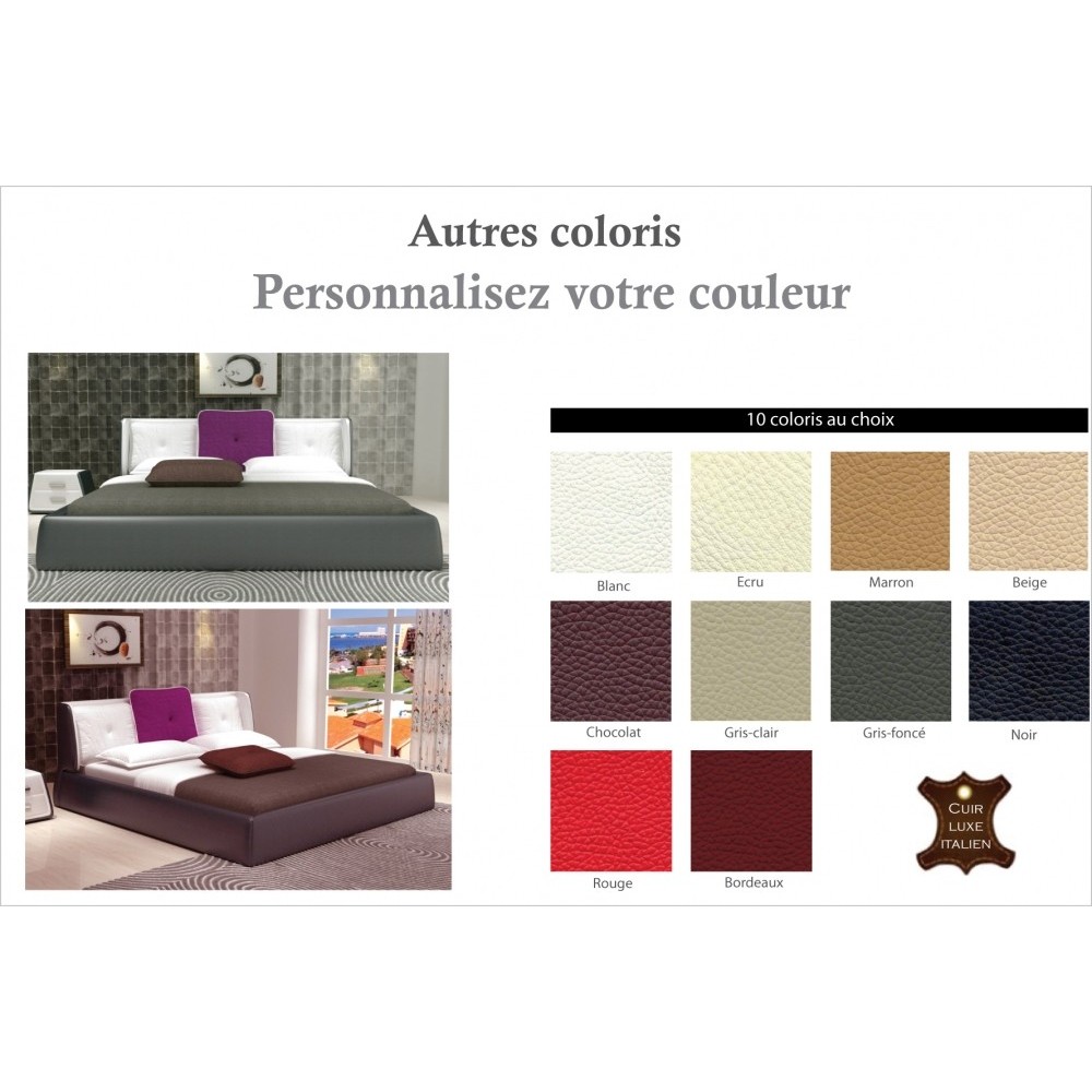 Lit design en cuir italien de luxe LUNA, couleur personnalisée, 140x190
