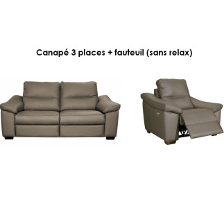Ensemble composé d'un canapé 2 palces et d'un Fauteuil 1 place en 100% tout cuir épais italien vachette HAMBOURG, couleur taupe