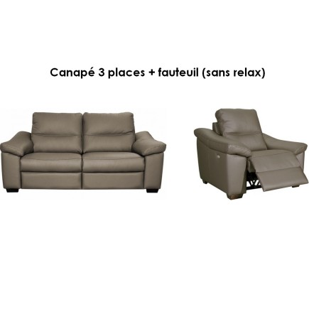 Ensemble composé d'un canapé 2 palces et d'un Fauteuil 1 place en 100% tout cuir épais italien vachette HAMBOURG, couleur taupe
