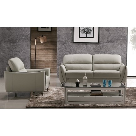 Ensemble canapé 3 places + fauteuil 1 place en cuir italien buffle RIVOLI, gris clair