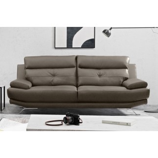 Canapé 3 places en 100% tout cuir épais italien vachette DEREK, couleur taupe