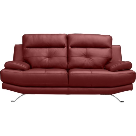 Canapé 2 places en 100% tout cuir épais italien vachette DEREK, couleur bordeaux