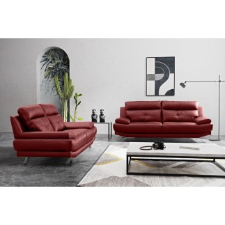 Canapé 2 places en 100% tout cuir épais italien vachette DEREK, couleur bordeaux