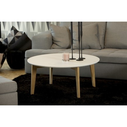Table basse design nordique, ronde, IPSO, blanche