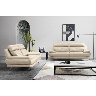 Canapé 2 places en 100% tout cuir épais italien vachette DEREK, couleur beige
