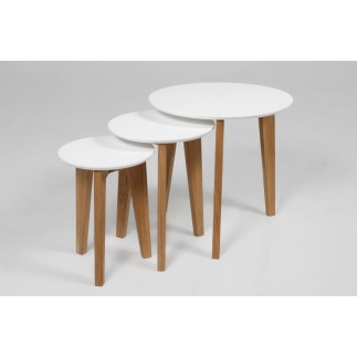 Ensemble de 3 tables basses design ELISE en bois lacqué blanc