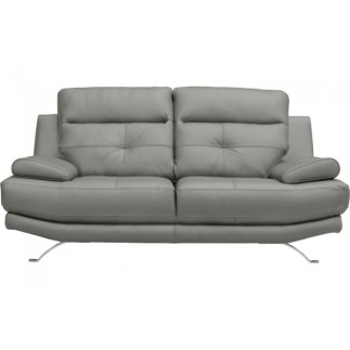Canapé 2 places en 100% tout cuir épais italien vachette DEREK, couleur gris steel