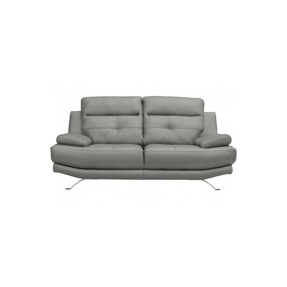 Canapé 2 places en 100% tout cuir épais italien vachette DEREK, couleur gris steel