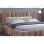 Lit 140x200 rembourré en velours luxe avec coffre et éclairage LED, marron, LANA
