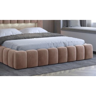 Lit 160x200 rembourré en velours luxe avec coffre et éclairage LED, marron, LANA
