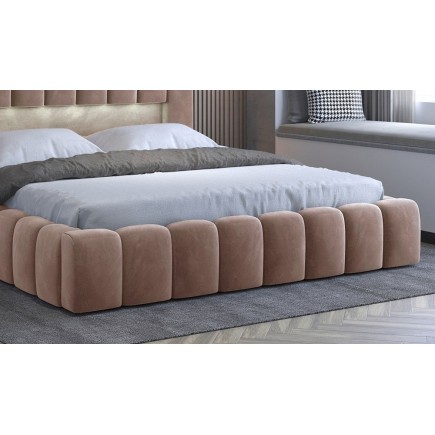 Lit 160x200 rembourré en velours luxe avec coffre et éclairage LED, marron, LANA