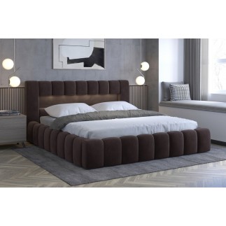 Lit 140x200 rembourré en velours luxe avec coffre et éclairage LED, chocolat, LANA