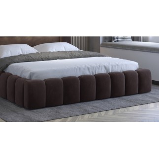 Lit 140x200 rembourré en velours luxe avec coffre et éclairage LED, chocolat, LANA